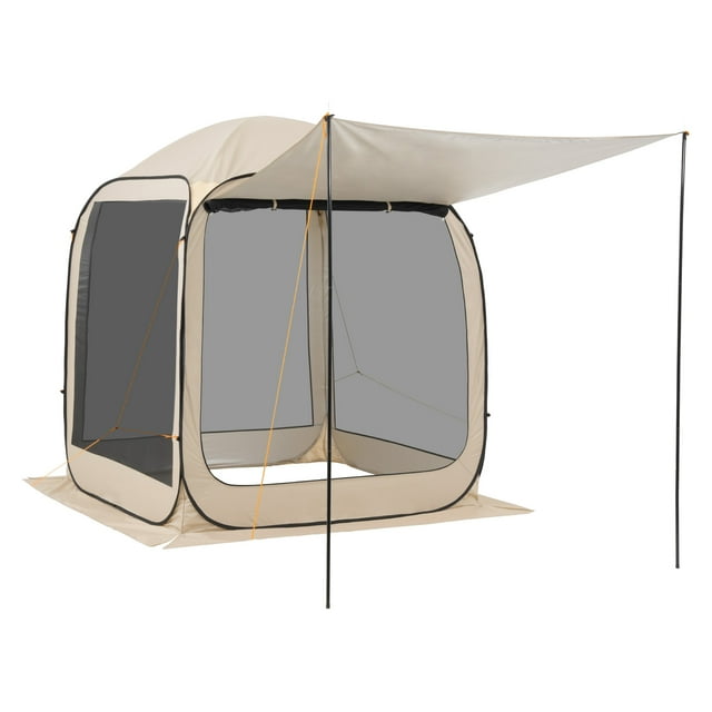 KFFKFF Screen House Tent, 6 x 6 ft, 4-6 Person Pop Up Screen Tent with Extended Awning, Portable Screened in Canopy with Carry Bag, Netting Sides, Beige