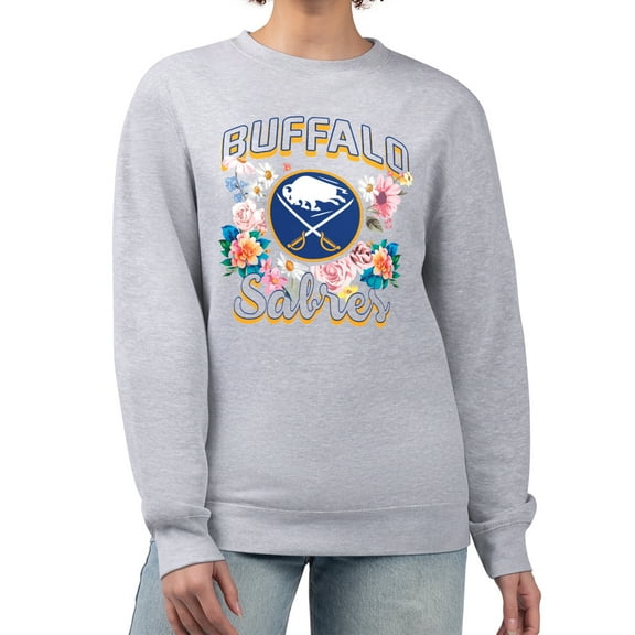 Women's G-III 4Her by Carl Banks Heather Gray Buffalo Sabres Flower Logo Pullover Sweatshirt