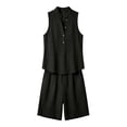 thumbnail image 7 of Guieoi Matching Tank and Shorts Set Summer Loose-Fit Casual Cotton-Linen Collared Sleeveless Half-Button Outfit Black S, 7 of 7