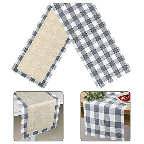 Senneny Buffalo Check Table Runner Cotton Black and White Plaid Classic Stylish Design for Family Dinner Christmas Holiday Birthday Party Table Home Decoration Black and White, 14 x 60 Inch 