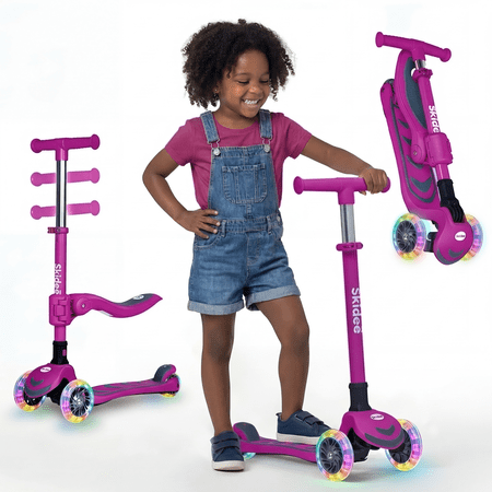 SKIDEE Kick Scooter for Kids Ages 3-5 | Foldable 3 Wheel Scooter with Lean-to-Steer, Adjustable Height, Toddler Scooter Up to 12 Year Old, Boys/Girls