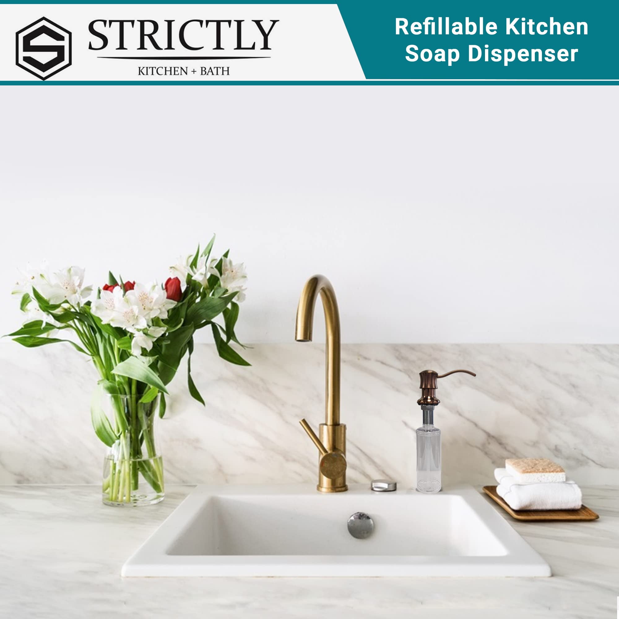 Strictly Sinks Traditional Liquid Soap Dispenser - Stainless Steel Refillable Dish Soap Dispenser