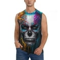 thumbnail image 2 of Lsque Modern Abstract Colorful Skull Print Men's Cotton Blend Sleeveless Muscle Shirts (S-3XL)- Moisture Wicking, Odor Protection, UPF 30+,3X-Large, 2 of 8