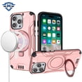thumbnail image 2 of For Apple iPhone 15 Plus (6.7") Brushed Armor Rugged Hybrid with Invisible Magnetic Circle Kickstand Shockproof Hard PC Protective Cover ,Xpm Phone Case [ Rose Gold ], 2 of 6
