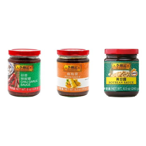 NineChef Brand Spoon Plus 3 Pack Lee Kum Kee Cooking Sauce, 3 Flavors(Chili Garlic Sauce,Plum Sauce,Soybean Sauce)