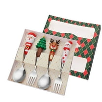 Christmas Dessert Spoon Set, Stainless Steel Mini Spoons, Snowman Cutlery Gift Box, Portable Silver Tableware for Coffee Tea Soup, Durable Holiday Serving Utensils