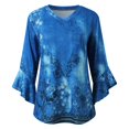 thumbnail image 5 of Shirts for Women Ruffle Floral Printed 3/4 Sleeved V-Neck Business Work Blouses Spring Summer Trendy Loose Fit Dressy Casual Tops, 5 of 8