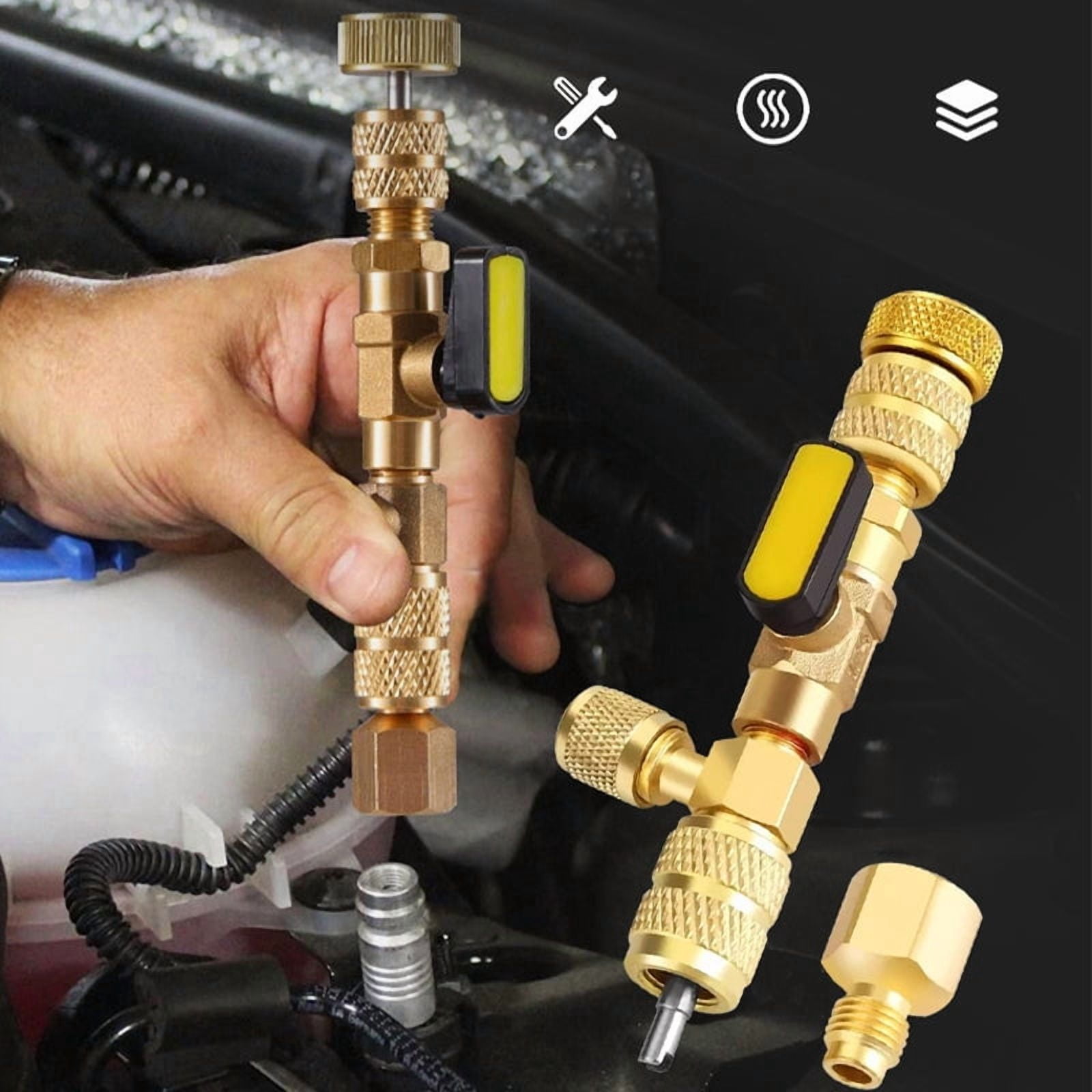 Core Remover Installer Tool for Refrigeration | HVAC Valve Core Removal Installer | 1/4" & 5/16" SAE Brass Port | Air Conditioning Line Repair Tool | Non-Slip Metal Knob | R404A R407C R134A R12 R32