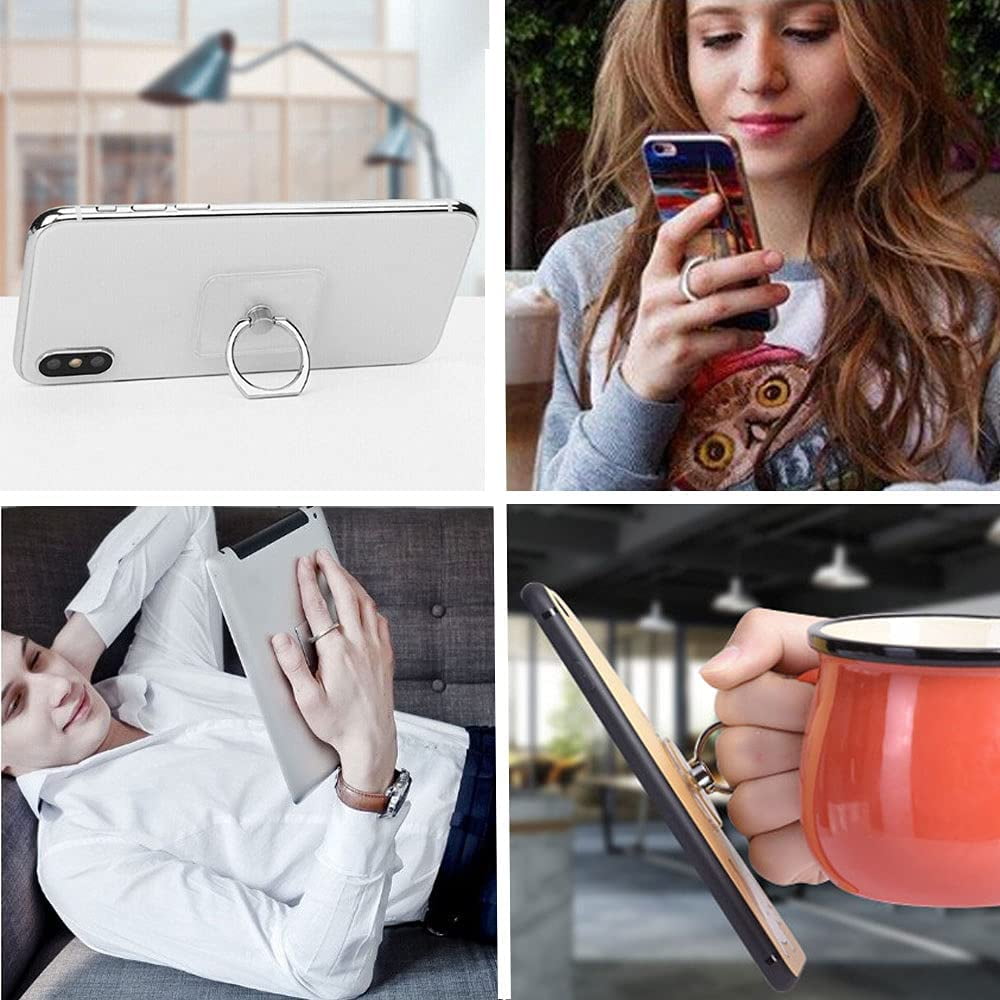 4 Anneaux Support Pour Téléphone – Transparent, Rotation 360° – Collant Adhésif Fort – Pour Smartphones Et Tablettes