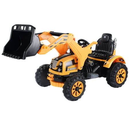 Costway 12V Battery Powered Kids Ride On Excavator Truck With Front Loader Digger Yellow