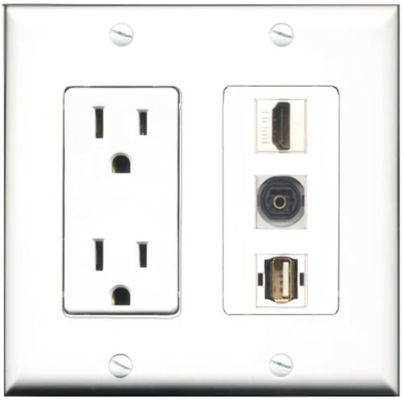 RiteAV - 15 Amp Power Outlet 1 Port HDMI 1 Port USB A-A 1 Port Toslink Decorative Wall Plate