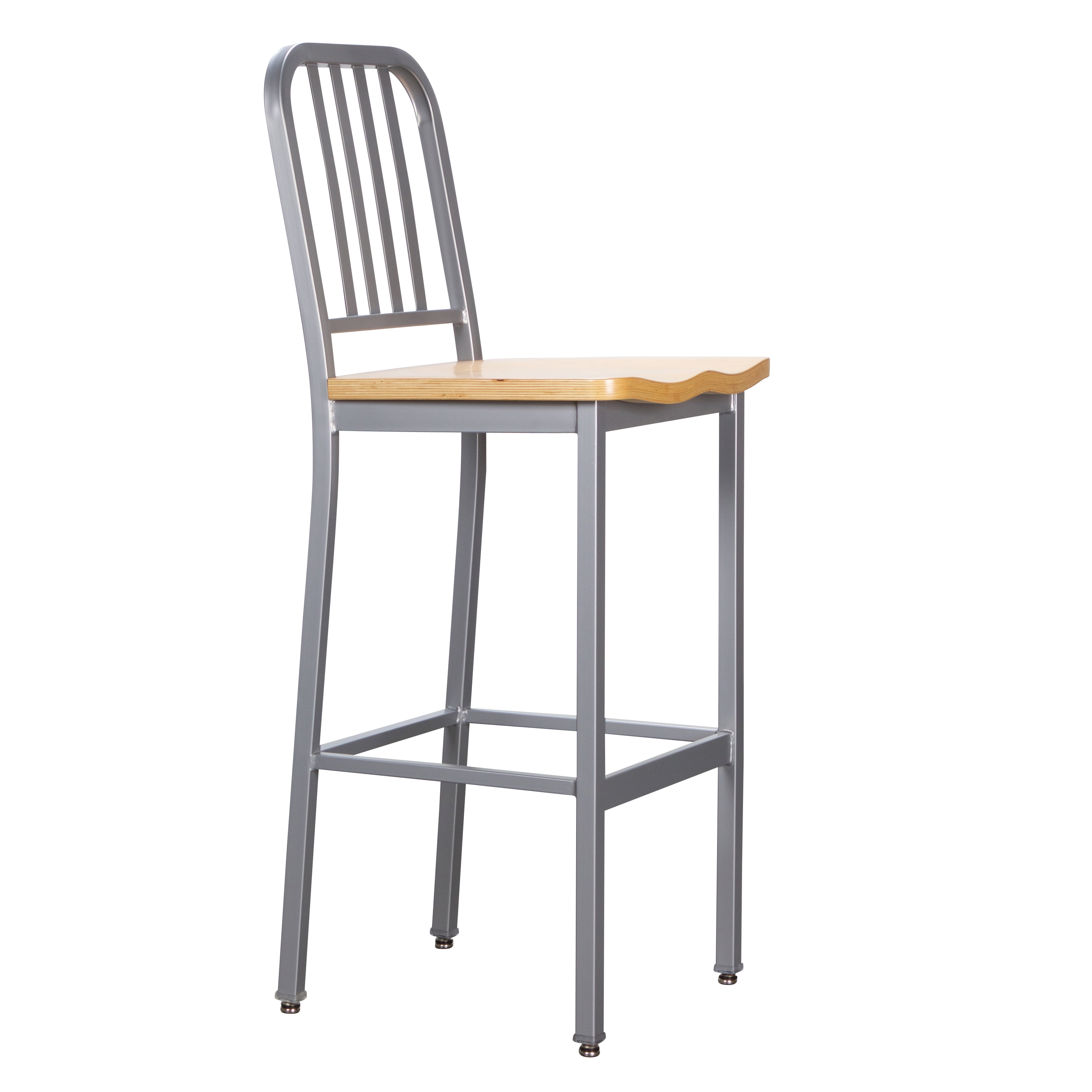 Linon Fostria 30" High Back Metal Bar Stools, Set of 2, Silver/Natural