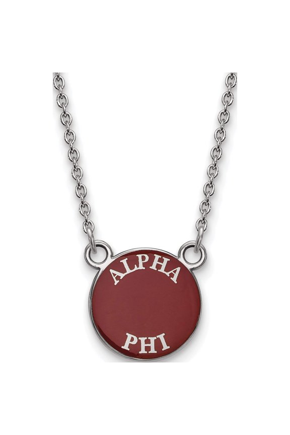 Sterling Silver Rh-Plated Logoart Alpha Phi Sm Enl Pend With Necklace (18 X 12) Made In United States ss012aph-18