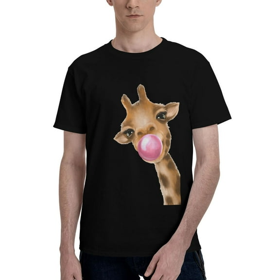 Bingfone Funny Giraffe Blowing Bubble Men'S Loose Fit Short-Sleeve Pocket T-Shirt