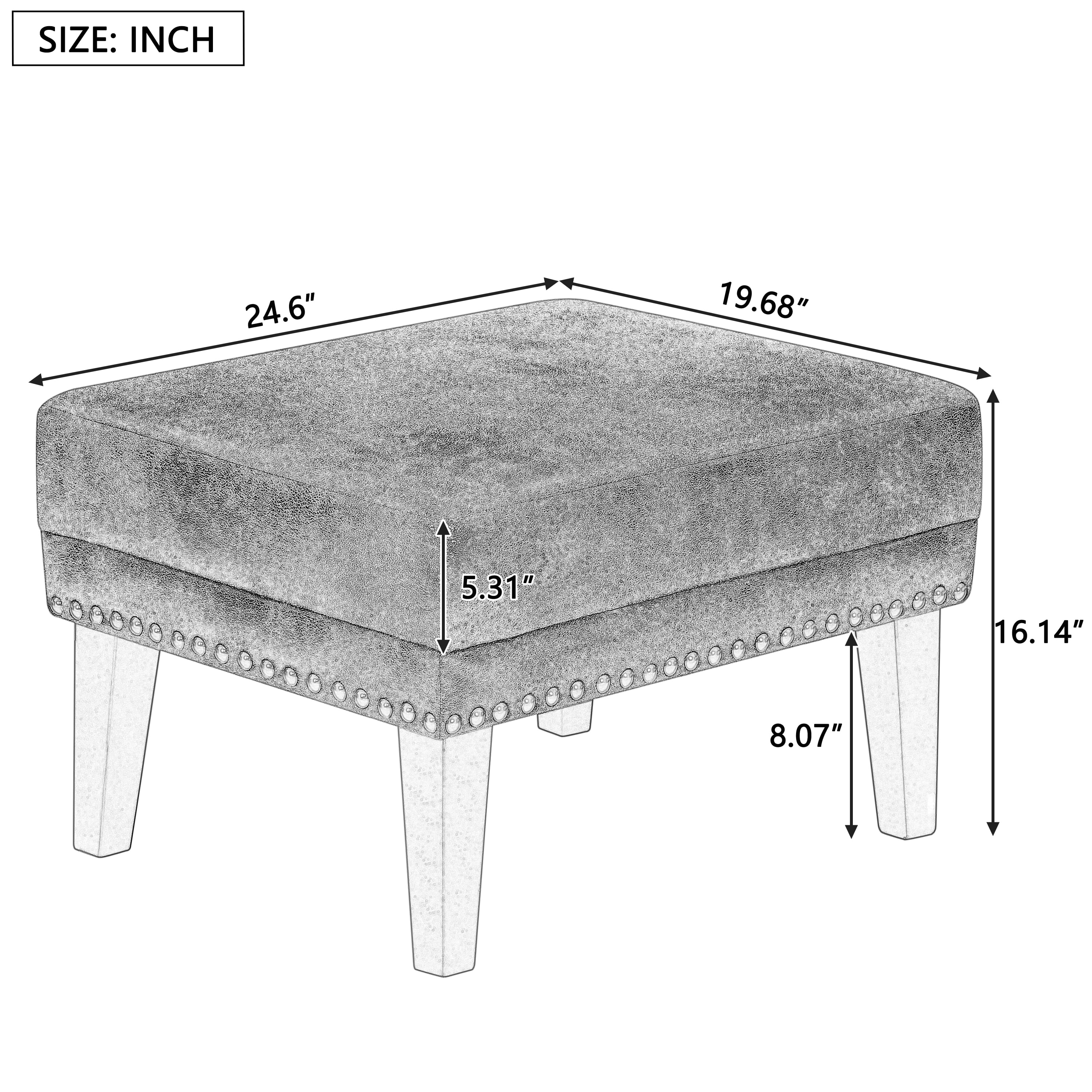 AmoDwell Ottoman Foot Rest for Sofa Chair Couch, Faux Leather Ottoman with Nailhead Trim and Cushion