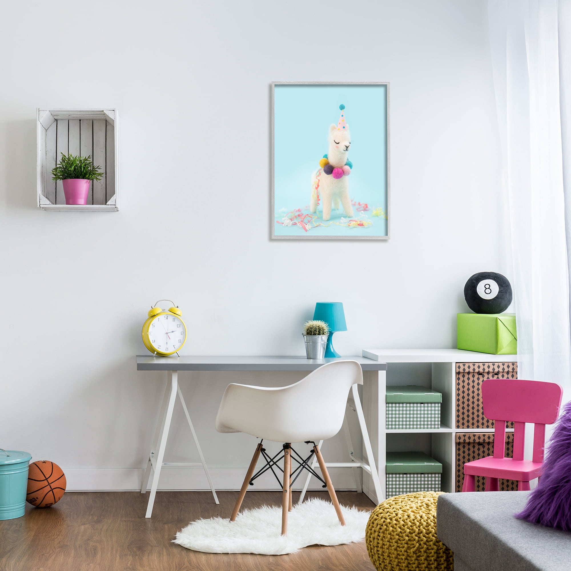 Stupell Pastel Llama Party Hat Celebration Animals & Insects Photography Gray Framed Art Print Wall Art