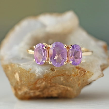 Trio Oval Amethyst Ring, 925 Sterling Silver Ring, Handmade Fine Jewelry. Minimalist Ring, Anniversary Ring Gift For Her
