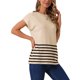 thumbnail image 4 of Suéter sin mangas de cuello redondo a rayas INSPIRE CHIC para mujer, chaleco casual de manga corta, pulóver de punto acanalado, tops de tanque 2XL color albaricoque, 4 of 6