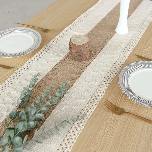 Boho Macrame Table Runner For Weddings - Beige Cream Crochet Vintage Style, 15 Cm X 200 Cm (Adjustable Length)