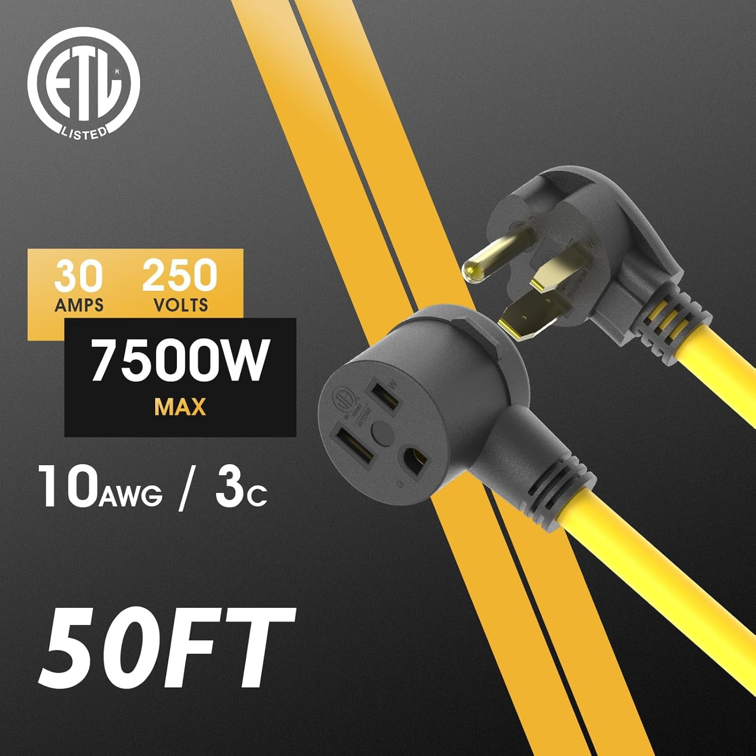 TOOLIOM 50FT Welder Extension Cord 10AWG 6-50P to 6-50R Power Extension Cord for Welding Machines with ETL Approved