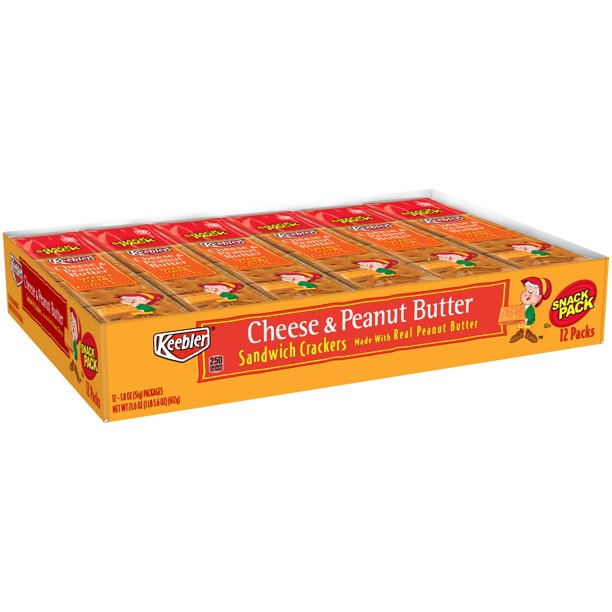 Keebler, Sandwich Crackers, Cheese and Peanut Butter, Snack Pack, 21.6 Oz, 12 Ct