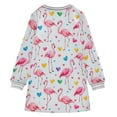 thumbnail image 6 of Girls' long-sleeved dress Flamingo Heart Girls' A-line dress with ribbed cuffs Soft and comfortable, 6 of 6