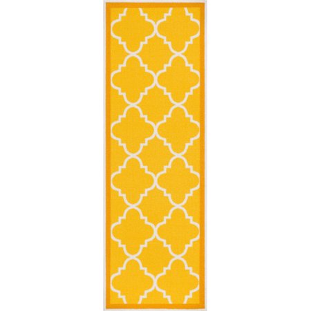 Well Woven Kings Court Brooklyn Trellis Modern Gold Machine Washable Indoor/Outdoor 2  x 7  Runner Area Rug