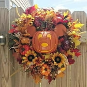 KissDate Mickey Pumpkin Wreath Decor, Fall Pumpkin Door Wreath, Fall Halloween Wreaths for Front Door, Disney Halloween Decorations Clearance, Halloween Garland Outdoor Decor