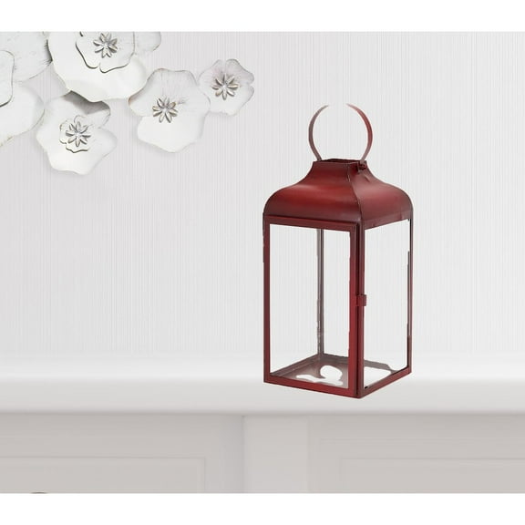 Set Of Two Red Flameless Floor Lantern Candle Holder