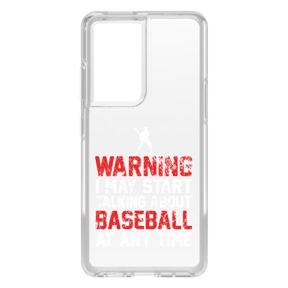 DistinctInk Clear Hybrid Case for Samsung Galaxy S21 Ultra (6.8" Screen) - Warning May Start Talking Baseball - Tempered Glass Back