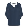 thumbnail image 5 of Craaazy Women's Relaxed Fit V Neck Blouse, Solid Color 3/4 Sleeve Tops, Comfy Casual Shirt for Spring & Summer Gifts, 5 of 8