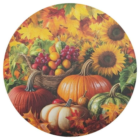 

joogoo Autumn Pumpkins Sunflower Round Plate Mats for Dining Table Placemat 1 Piece Holiday Decoration