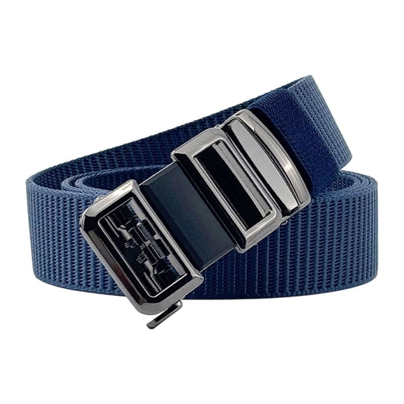 Jessboyy Men's Canvas Woven Belt No Hole Automatic Buckle Ratchet Belts Work Casual Outdoor Hiking Adjustable Web Belt Blue,Free Size
