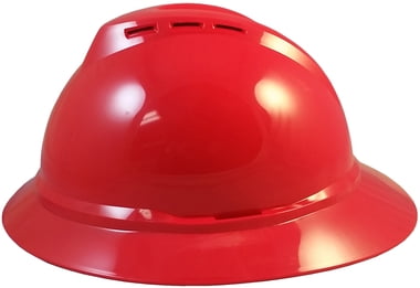 MSA 500 Series Full Brim Vented Hard Hats with 6 Point Ratchet Suspensions Red