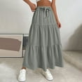 thumbnail image 2 of RPVATI Pleated Skirts for Women Gray Summer Linen High Waisted Tiered Midi Skirt Boho Drawstring Holiday Pleated Plus Size Flowy Skirts Gray XXL, 2 of 7