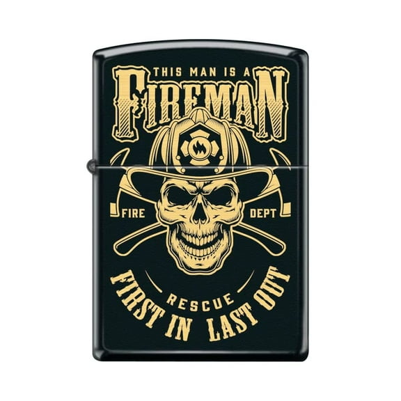 Zippo Lighter-Personalized Custom Message Engraved on Backside Fireman Skull Design Black Matte Windproof Lighter #Z5434