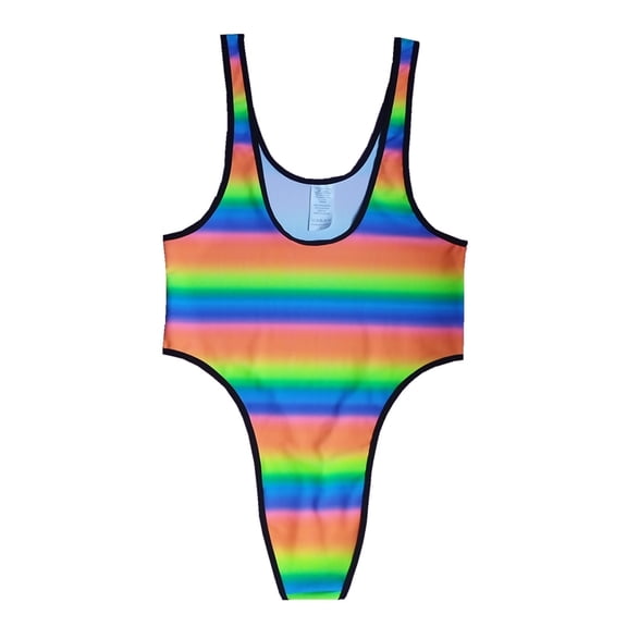 Mens Pink Rainbow Striped Briefs, Nylon Spandex Underwear Soft Stretchy Lounge & Sleepwear for Men,Size M