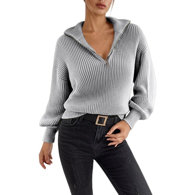 MIASHUI Chandail à Fermeture Éclair Mode Couleur Unie Ample Décontracté à Manches Longues pour Femmes Gris,G