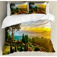 thumbnail image 1 of Garden King Size Duvet Cover Set, Fresh Forest with Colorful Flowers on Hill with Sunrise in Morning Idyllic Scenery, Decorative 3 Piece Bedding Set with 2 Pillow Shams, Multicolor, by Ambesonne, 1 of 3