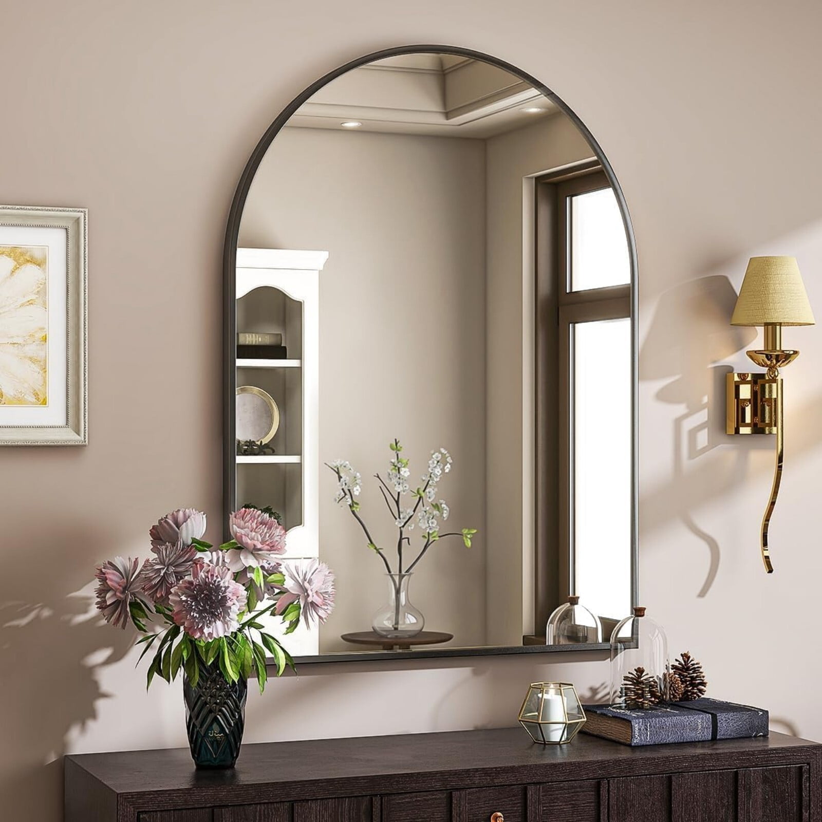 AUROMIR 30"x40" Arched Bathroom Mirror Vanity Wall Mounted Mirror, Black