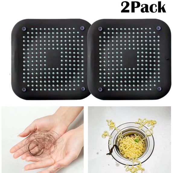 Shower/Bath Drain Cover,2-Pack Tub Square Drain Plug, Kitchen, Bathroom Black