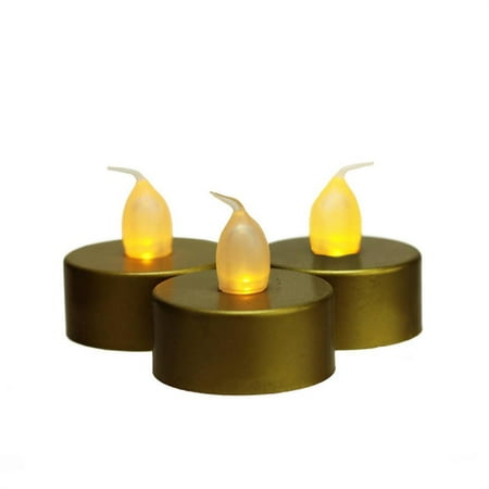 Gold Christmas Candle - Set of 3 Battery Operated LED Flickering Amber Lighted Gold Christmas Tea Light Candles 1.5