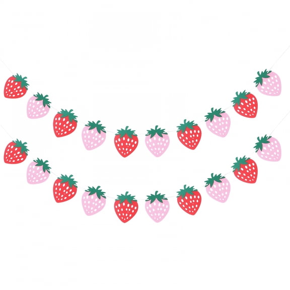AUQ 2 Sets Birthday Strawberry Banners Party Hanging Banners Birthday Felt Buntings