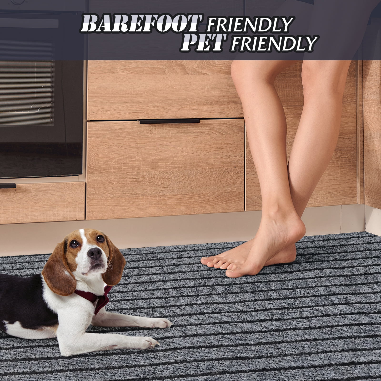 BESTVUE Area Runner Rug Outdoor Non Slips Carpet Runners Indoor Utility Rugs Mat for Kitchen Hallway Entryway Garage with Rubber Backing Striped Gray 2ft x 6ft