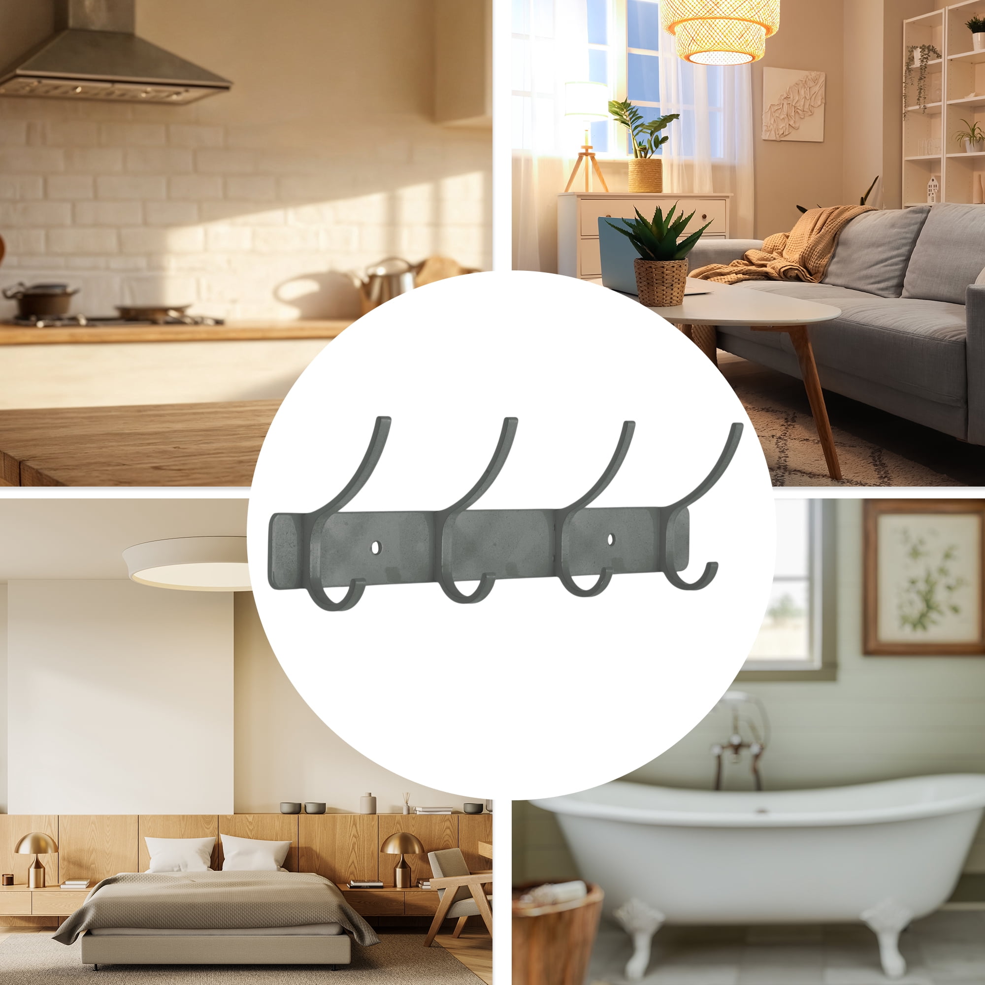 Unique Bargains Coat Rack Wall Mount Hook Gray 9.6x1.2x6