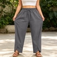 thumbnail image 5 of Admvng Womens Plus Size Pants Cotton and Linen Summer Casual Drawstring Waist Comfy Pants, 5 of 7