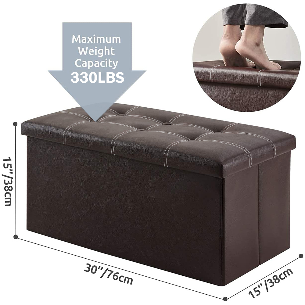 WEPSEN Folding Storage Ottoman Bench, Brown Leather photo 2