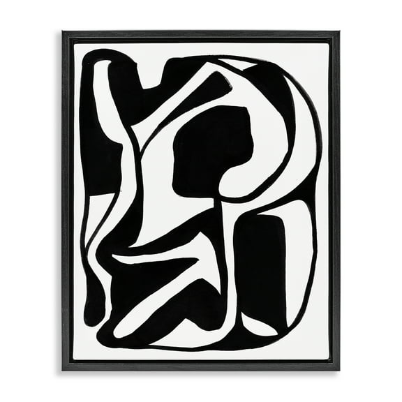 Stupell Industries Swirling Ink Pattern Abstract Painting Black Floater Framed Canvas Art Print Wall Art, 17 x 21