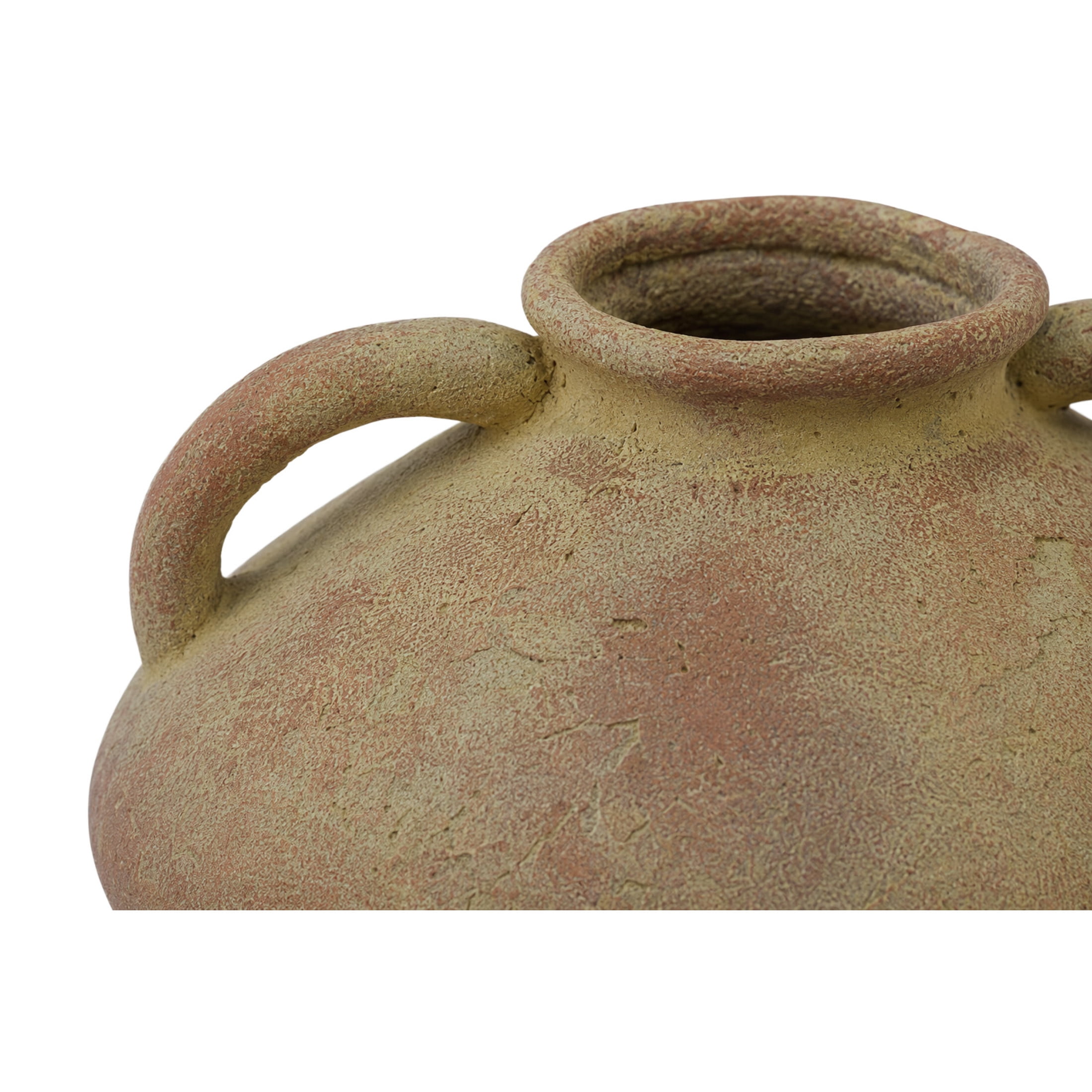 DecMode 7" Antique Style Textured Red Ceramic Vase with Handles