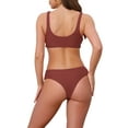 thumbnail image 3 of Women's Lace Up Decoration Push Up Bikini Sets 2 Piece Wide Strap Top Triangle Bottom Swimwear Bathing Suits 2 Sets Medium Yellow, Brick Red, 3 of 5